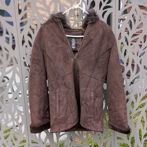 Apostrophe Brown Coat with Suede Texture